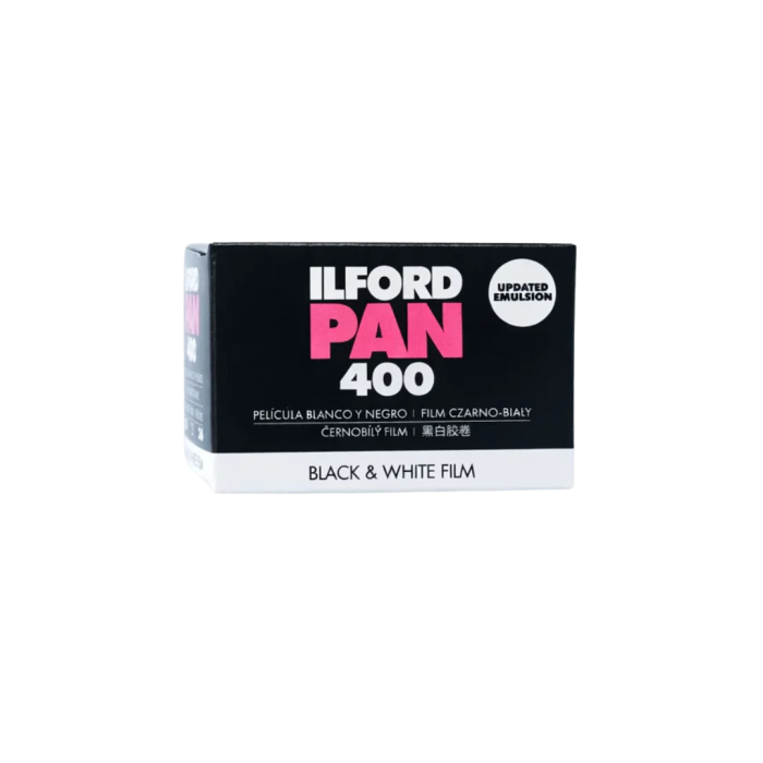 zarno-biały film fotograficzny Ilford Pan 400 135/36 w oryginalnym pudełku