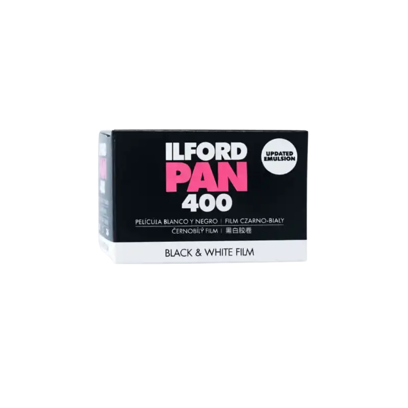 zarno-biały film fotograficzny Ilford Pan 400 135/36 w oryginalnym pudełku